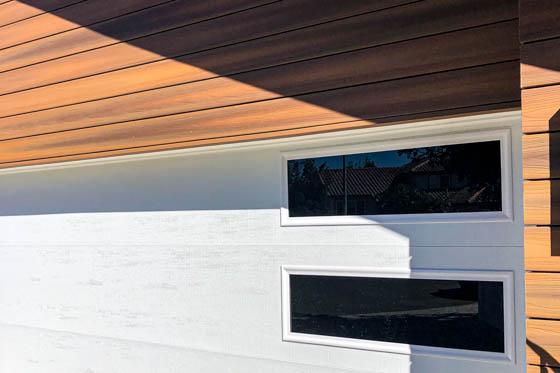 Fiberon wood cladding around a garage door